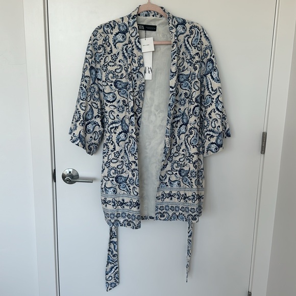NWT Zara Linen Blend Kimono Jacket Paisley print Sz XS-S - Picture 5 of 11